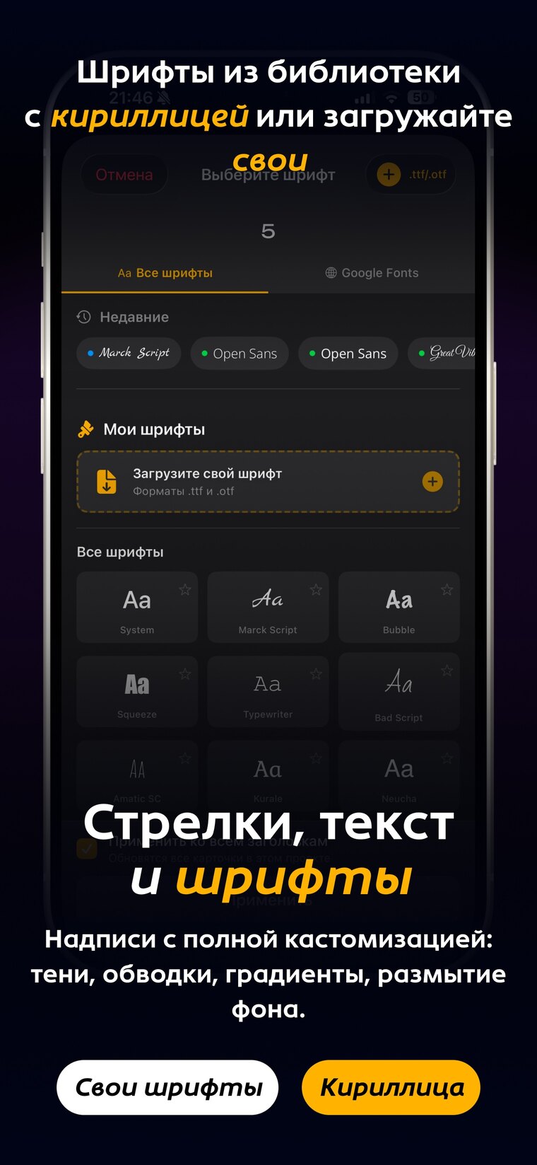 Кастомные шрифты и оформление текста в Carousai
